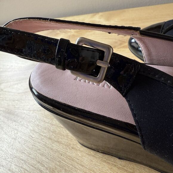 TARYN ROSE KARINE MULE WEDGE SLINGBACK SHOE PATENT LEATHER TOE ADJ STRAP 9M - Picture 3 of 11